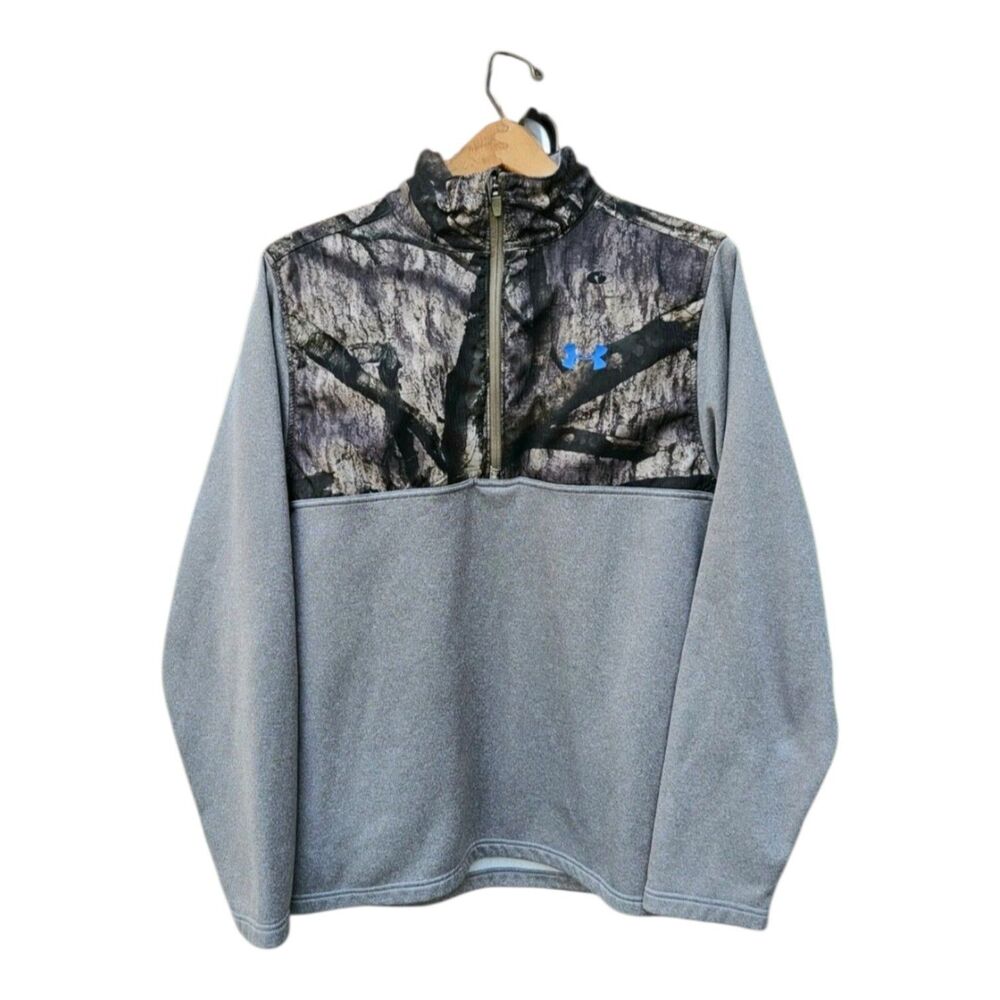 Under Armour Mossy Oak Treestand Camo 1/4 Zip Pullover Gray Mens L Loose Fit